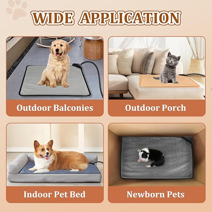Cat Heating Pad & Dog Heating Pad, 3 Timer and 3 Level Temperature Smart Sensor Electric Pet Heating Pad with Chew Resistant Cord, Indoor Outdoor Warm Heated Bed for Dogs Cats -17.7x17.7