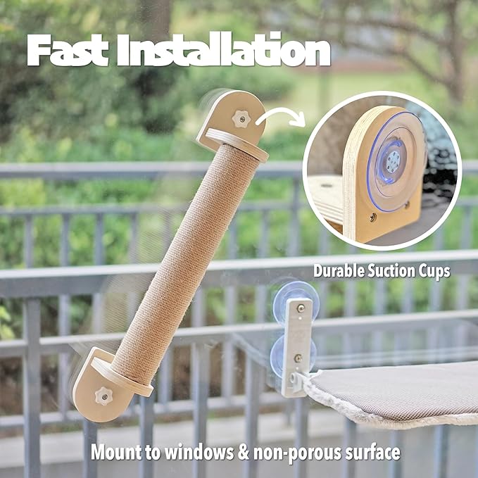 PETKARAY Window Scratching Post, Cat Window Perch Climber, Window Mount 23.5" Cat Scratching Post with Suction Cups