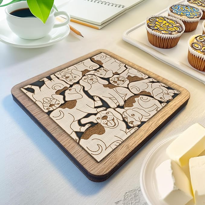02 Beagle Dog Coaster - Beagle Dog Puzzle Wooden Coaster Set - Interlocking Jigsaw Drink Mats with Laser-Cut Design for Beagle Lover