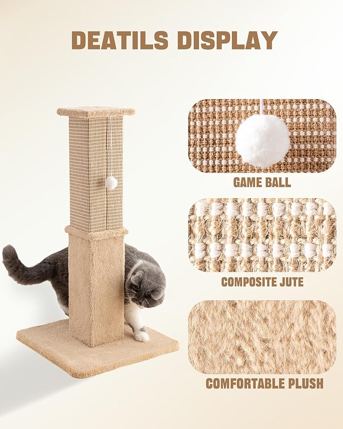 Aplatho Tall Cat Scratching Post for Indoor Cats Adults, Sturdy Cat Scratcher for Large Cats, Heavy Duty Cat Scratch Pole with Hanging Balls
