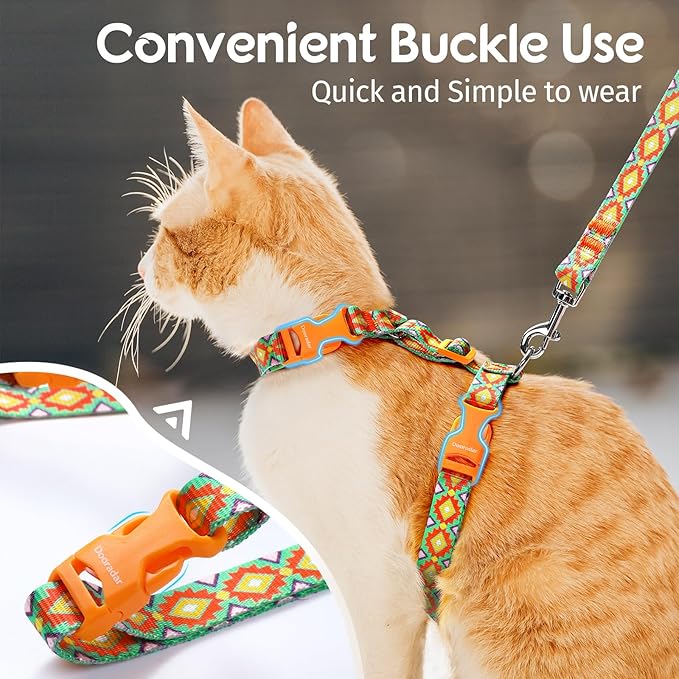 Dooradar Cat Harness and Leash, Escape Proof Adjustable Kitten Vest, Lightweight Soft Pet Straps, Easy Wearing for Small Medium Kitty Safe Walking Travel Control, Multicolor, M