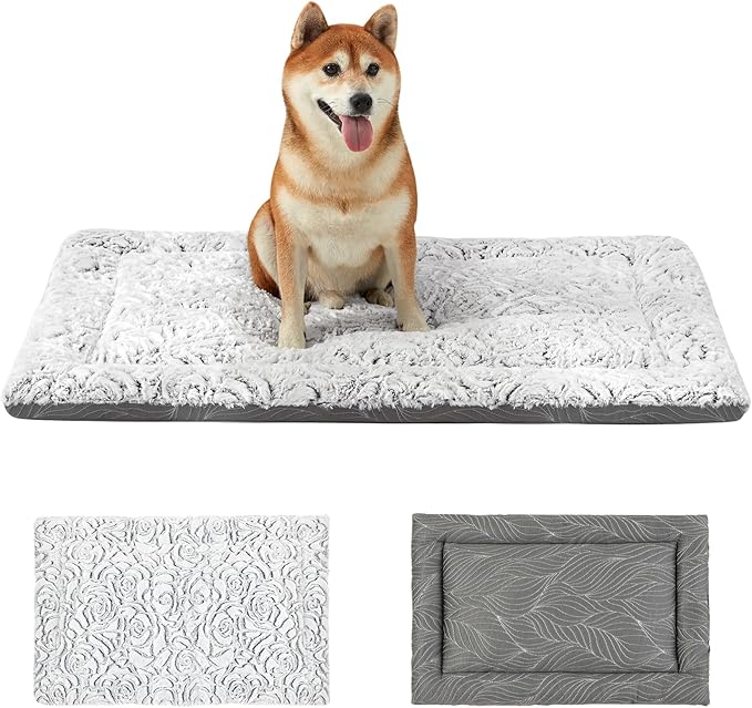2 in 1 Dog Bed Crate Pad Mat Washable Reversible (Cool & Warm) Soft Fluffy Pet Kennel Beds for Large Medium Small Puppy Cat Sleeping Mattress Machine Wash Dog Cooling Mats (Grey, 29"*21"*1.5")