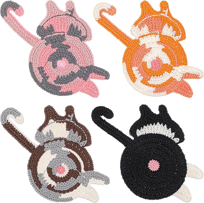 4Pcs Cute Coasters: Crochet Cat Gifts, Cute & Funny Coasters for Coffee & Tea Desk Gifts (4 Pack)