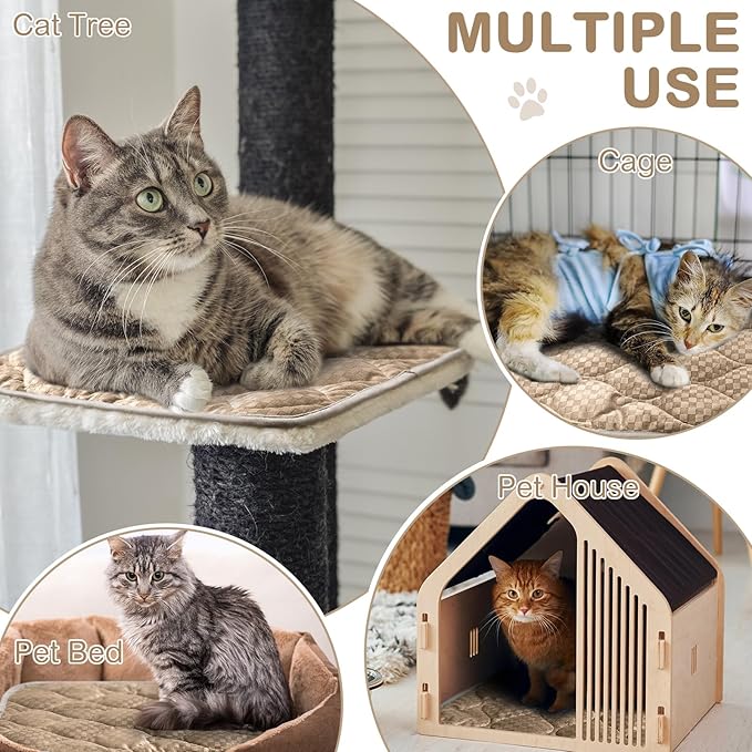 4 Pack Self Warming Cat Bed 16 x 20 Self Heating Cat Mat Warm Thermal Pet Pad Washable Dog Crate Pad Body Heat Dog Cat Bed Mat Blanket Non Slip Bottom for Outdoor Indoor Pets(Camel)