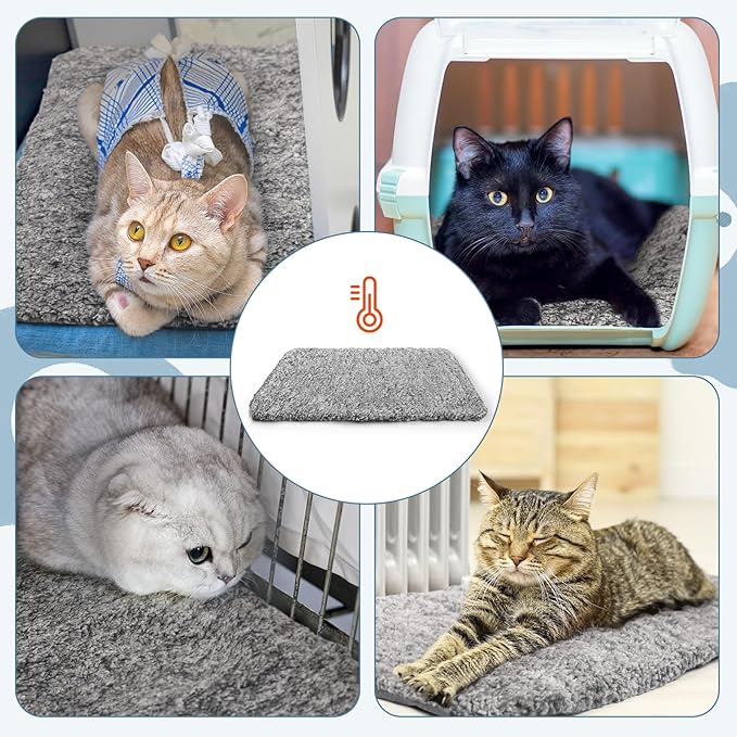 6 Pack Self Warming Cat Pads 18 x 24 Inch Self Heating Dog Cat Mats Extra Warm Thermal Pet Bed Washable Pet Crate Bed Mat Blanket Removable Cover Non Slip for Indoor Outdoor Pets (Grey)