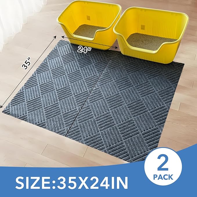 2 Pack Cat Litter Mats,Large Cat Litter Trapping Mats,| Washable Cat Litter Box Mats, Leak-Resistant, Non-Slip Backing,Quick Dry,Cut ToFit,Size 35''x24'