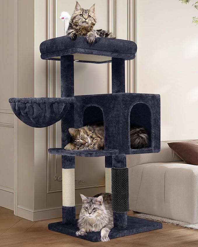 F46B Cat Tower for Indoor Cats | 46-Inch Sturdy Cat Condo for Multiple Adult Cats with Multiple Large Platforms, Hammock, and Anti-Tip Kit | Premium Quality Materials, Dark Gray
