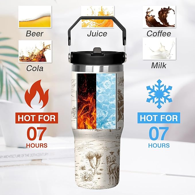 30 Oz Western Tumbler with Handle and Straw, Horse Gifts for Women Insulated Horse Cups, Double Wall Stainless Steel Horse Mugs for Horse Lovers, 30 Oz Horse Coffee Cup Gifts for Horse Lovers Women