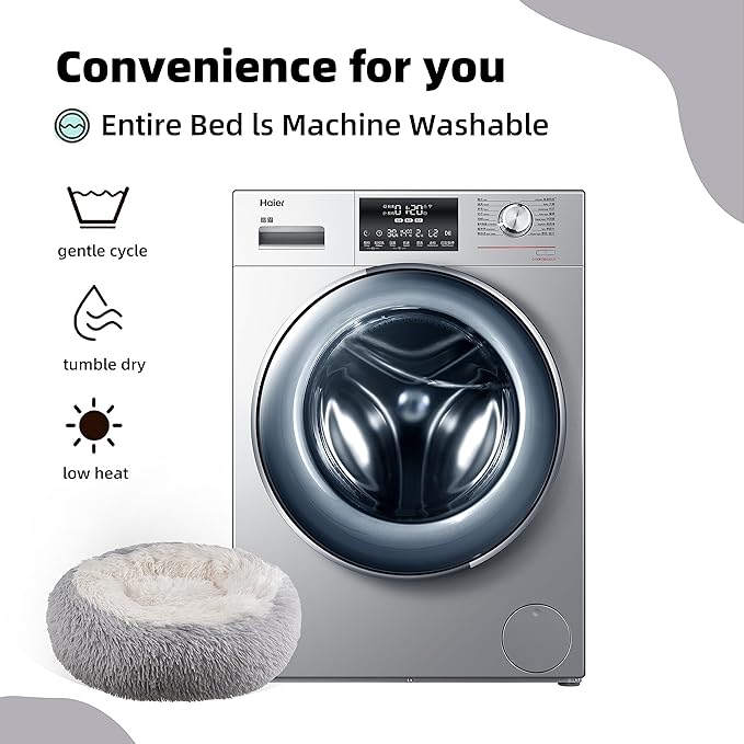 Something Different Calming Dog & Cat Bed, Anti-Anxiety Donut Cuddler Warming Cozy Soft Round Bed, Fluffy Faux Fur Plush Cushion Bed for Small Medium Dogs and Cats,24”,Grey