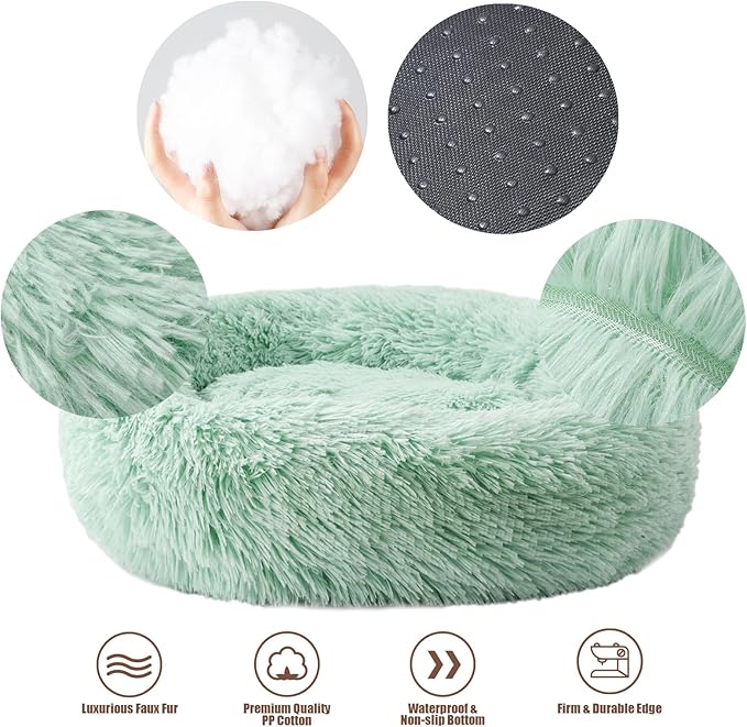 Aurako Cat Bed Dog Bed Round Cushion Pet Bed Mat Ultra Soft Plush Donut Sofa Comfortable Pillow Machine Washable Pet Cuddle Beds for Kitten Small Medium Large Dogs Cats 28" Green