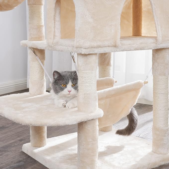 BEWISHOME Cat Tree 66.3 Inch Multi-Level Large Cat Tower with Plush Top Perches, Sisal Scratching Post Cat Play House Kitty Activity Center MMJ14M