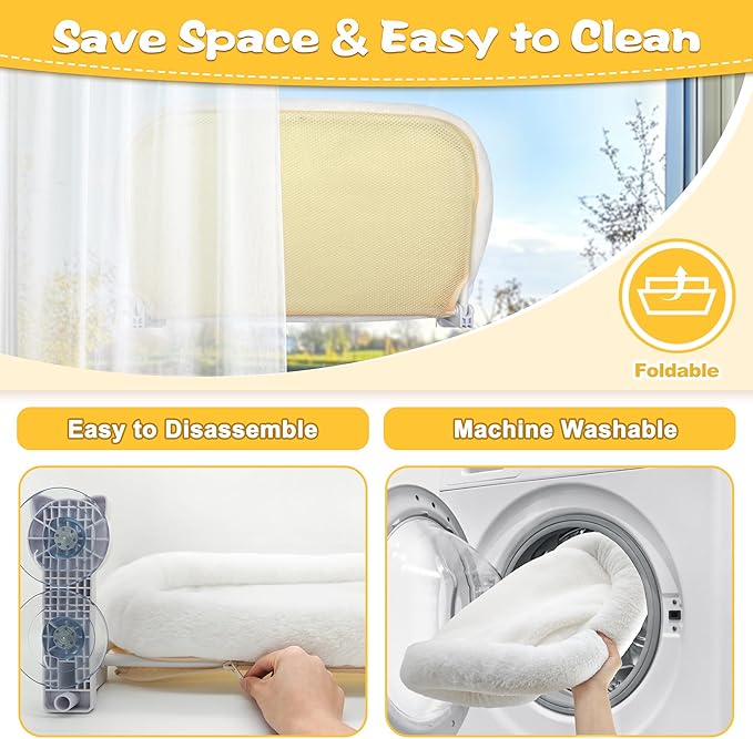 Cat Window Perch, Cat Bed Window Cushion, Soft and Comfortable Cat Window Hammock for All Seasons, Simple Install and Easy Clean Upgraded Suction Cups Hold up to 40lbs