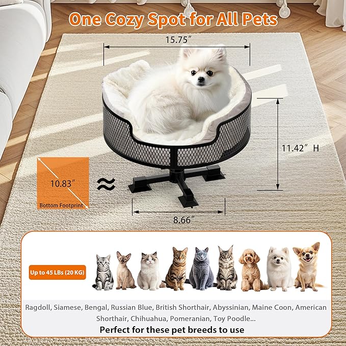 16" Cat Desk Bed, Heavy Duty Metal Desk Cat Bed with Removable Blanket, Cat Bed for Desk with Non-Slip Rubber Feet to Protect Desktop, Cat Bed Desk Up to 45LBs, Suitable for Small and Medium Cats/Dogs