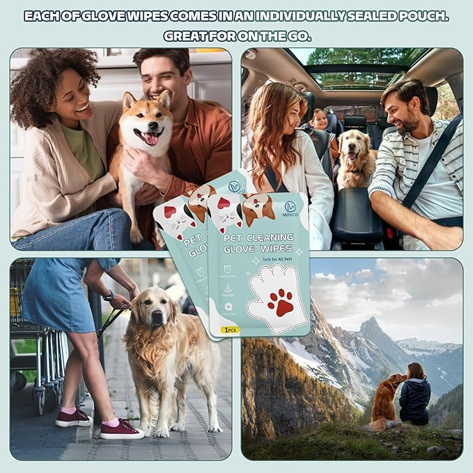20 Pcs Pet Cleaning Glove Bathing Wipes for Dogs and Cats,No Rinse Cats Gloves Wipes,Pet Wipes for Paws, Butt, Face and Fur,Pet Bathing Gloves Wipes for Daily Care and Traveling
