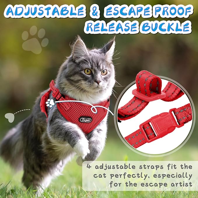 Supet Cat Harness and Leash Set for Small to Large Cats Adjustable Cat Vest Harness with Reflective Trim Universal Cat Leash and Harness for Cats/Puppies