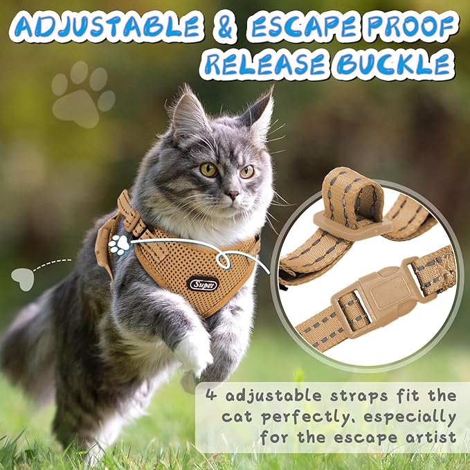 Supet Cat Harness and Leash Set for Small to Large Cats Adjustable Cat Vest Harness with Reflective Trim Universal Cat Leash and Harness for Cats/Puppies