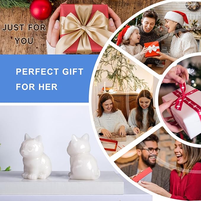 1.6 Inch Crystal Cat Statues, White Marble Cat Figurines, Healing Crystal Kitty Figurine Decor, Cute Lucky CatStatues for Gifts, Handcrafted White Jade Figurines for Home Ornaments