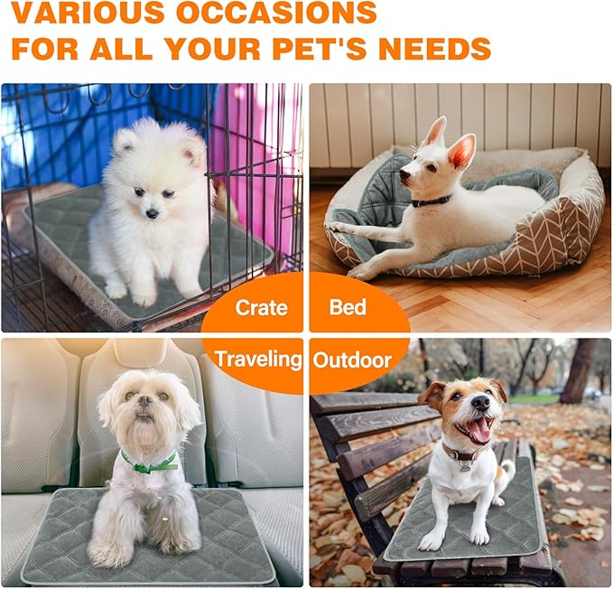 Self Warming Cat Bed, Pet Crate Pad for Indoor and Outdoor, Washable Heating Cat Mat Bed with Non-Slip Bottom for Cats, Puppy and Small Dogs - Grey, S:19"x28"