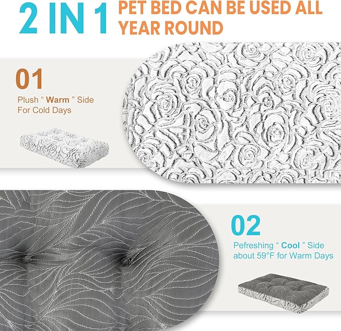 2 in 1 Dog Bed Crate Pad Mat Washable Reversible (Cool & Warm) Soft Fluffy Pet Kennel Beds for Large Medium Small Puppy Cat Sleeping Mattress Machine Wash Dog Cooling Mats (Dot Grey, 24"*17.5")