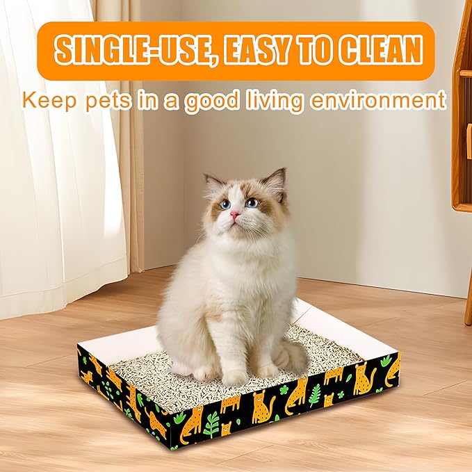 30 Pack Disposable Cat Litter Box, Foldable Paper Litter Box, Travel Cat Litter Box,Non Clumping Durable and Waterproof,Low Entry Easy Disposal,Portable(13.6x9.7x1.9 in)