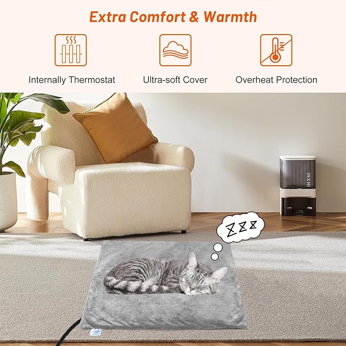 Heated Cat Bed for Indoor Cats, Electric Pet Heating Pad for Dogs Cats with Timer, 9 Level Temperature Cat Heating Pad Waterproof Heated Mat for Puppy Dog Cat (18" X 18")