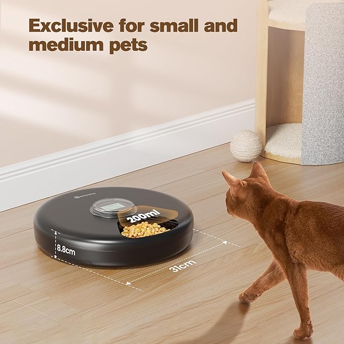 Automatic Cat Feeder Wet Food: Cordless Dog Food Dispenser - Small Pet Fresh Food Refrigerated Container with 2 Ice Packs - Programmable Timer AA Battery Powered Kitten Feeding Bowls - 6 Meals Per Day