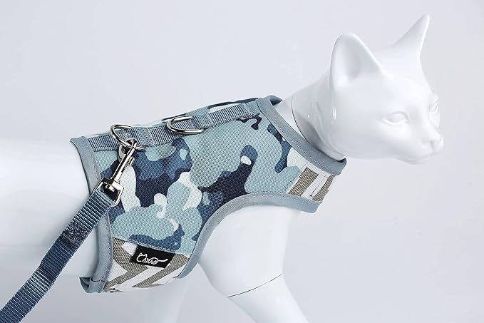 Cat Harness and Leash for Walking Escape Proof, Adjustable Cat Vest Harness, Padded Stylish Cat Walking Jackets, Grey Camo, Medium