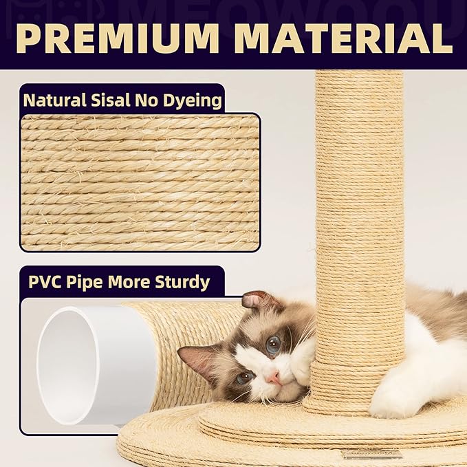 Cat Scratching Post 41.7" Tall Scratching Post for Indoor Cats Cat Scratcher Cat Tree Wrapped Sisal Rope Large Cat Scratching Post Cute Cat Scratching