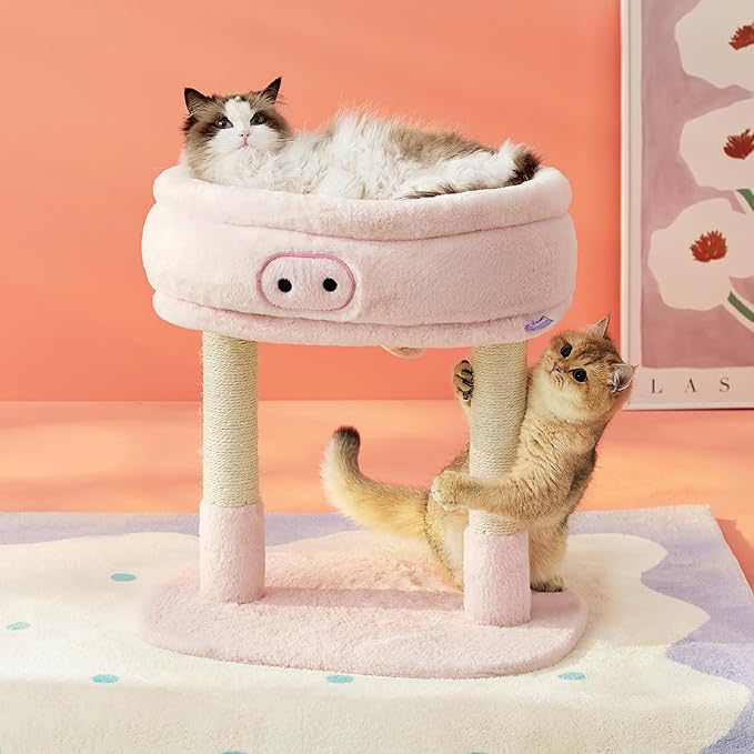 Lesure Cute Cat Tree Tower - Cat Tower with Nature Sisal Scratching Post for Indoor Large Cats and Kittens, Featuring with Soft Removable Cat Bed,Wide Perch, Playful Toy, 22x16.5x22.8in，Pink