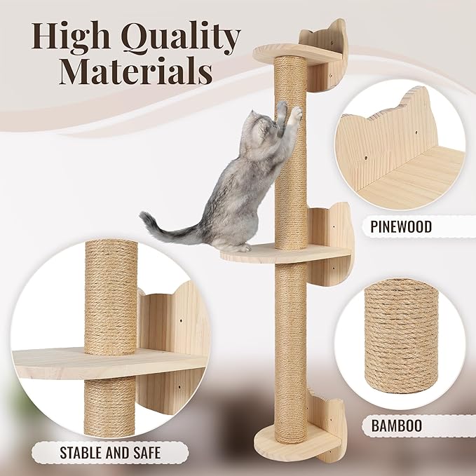 Cat Wall Shelves with Plush Perch - Easy Install - Cat Shelves for Wall Large Cats Set 3 in 1 - Perfect Furniture for cat Wall Climber - Includes Bed, Gym & Bridge