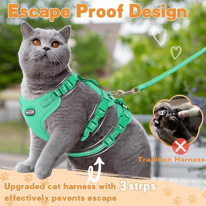 Fully Escape Proof Cat Harness and Leash Set for Walking, Adjustable Soft Kitten Vest with Reflective Strip for Small Medium Large Adult Cats, Breathable Kitty Harness,Blue S