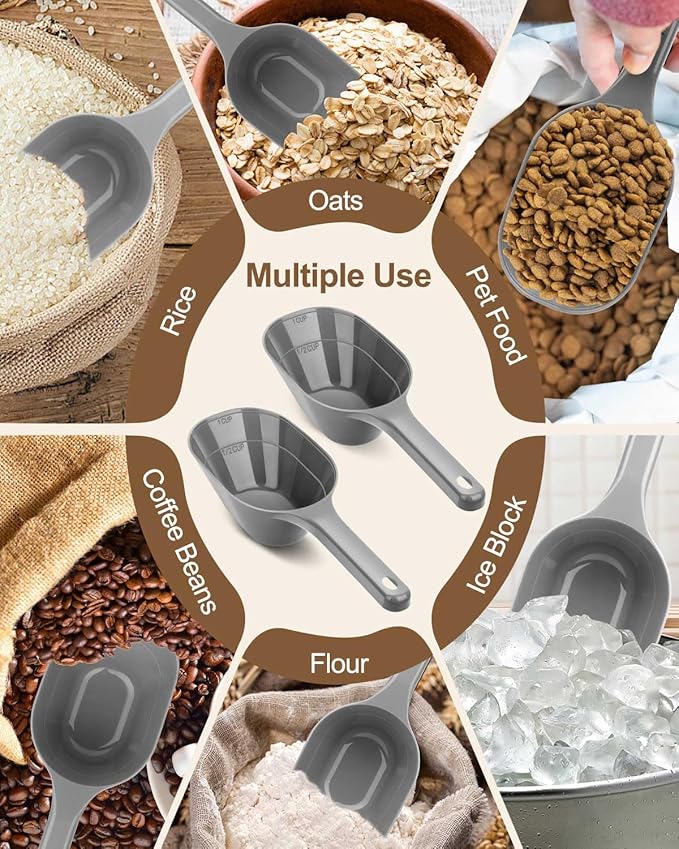 2 PACK Dog Food Scoop,1 Cup Capacity Pet Food Scoop With Measuring Lines For Dog, Puppy and Cat (Grey)