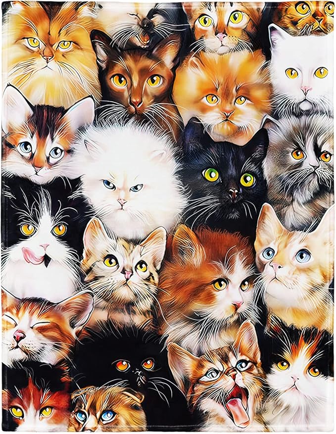 50" x 80" Blanket Comfort Warmth Soft Plush Throw for Couch Cute Cats Breed Collage Pet