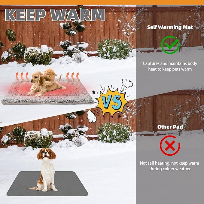 KOOLTAIL Double Used Self Warming Cat Bed Self Heating Cat Dog Mat 28*19inch, Soft Thermal Pet Pad for Indoor Outdoor, Dog Crate Pad, Washable Cat Bed Blanket for Large Kitten Puppy Small Animal, Grey