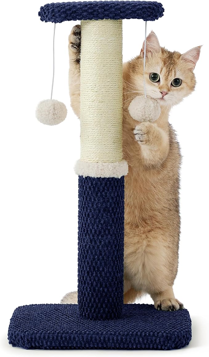 Lesure Cat Scratching Post for Indoor Cats - Highly Resistant Carpet Scratch Posts, Premium Sisal Rope Scratch Posts for Kittens, Sturdy Small Cat Scratch Pole with Hanging Ball, Blue(22.5 inch)