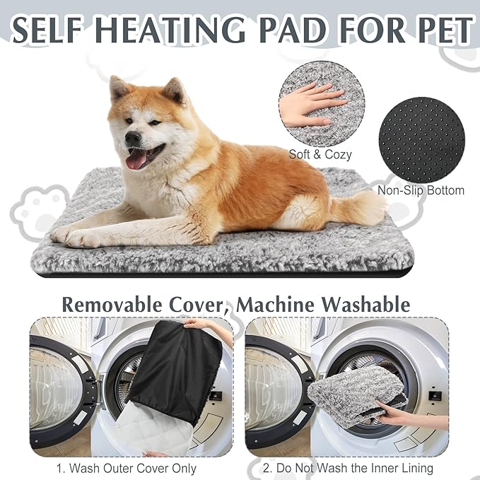 4 Pack Self Warming Cat Pads Self Heating Cat Mat Thermal Pads for Small Dogs Washable Pet Kennel Pad Crate Bed Mat with Removable Covers for Indoor Outdoor Pet (Gray,28 x 45 Inch)