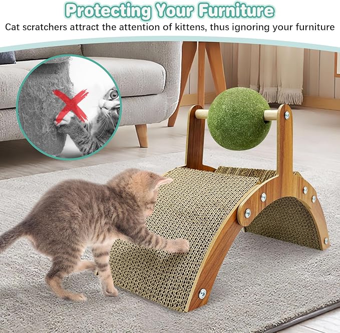 Fhiny Kitten Scratching Pad, 2-in-1 Cardboard Kitten Scratcher with Large Catnip Ball Small Corrugated Sloped Kitty Toy Multi-Faceted Scratch Post Thickened Board Scratch for Cats Kitty Bunny