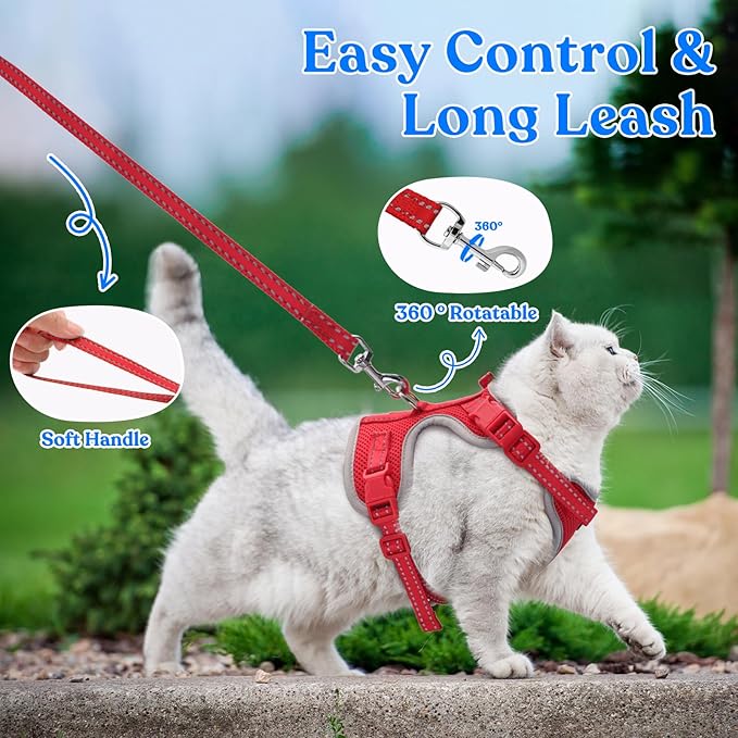 Supet Cat Harness and Leash for Walking Escape Proof, Adjustable Harness for Cats, Easy Control Small Cat Harness Red M