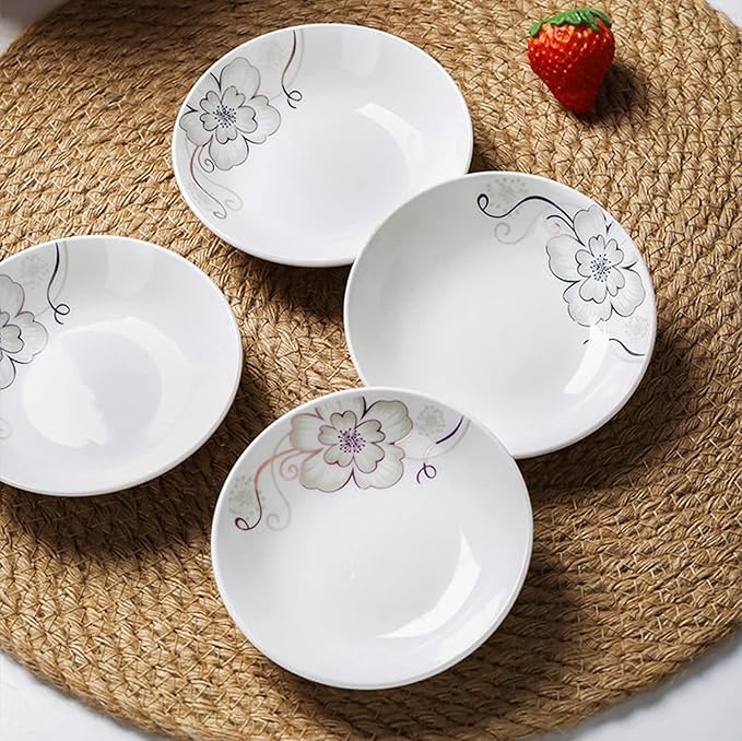 4 Pack Saucer Dishes with Flower Pattern, Ceramic Dipping Bowls, 4 Inch Side Dishes Sauce Dishes for Sushi Sauce Snack, Porcelain Seasoning Dishes Appetizer Plates, Snack Serving Dishes