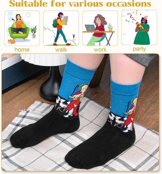 5 Pairs Womens Fun Famous Painting Patterned Art Socks Cotton, Printed Cool Novelty Funny Socks for Women