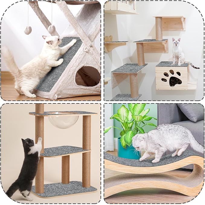 Gtmileo 78.7"x15.8" Trimmable Cat Scratching Mat, Cat Scratching Post Carpet, Self-Adhesive Cat Tree Shelves Replacement, Cat Scratch Furniture DIY Protector(Grey)