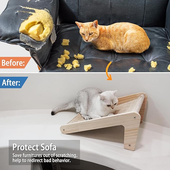 PETKARAY Cat Scratcher, Sisal Cat Scratching Ramp, L Shape Cat Scratch Pad for Indoor Cats, Kitten Wall Furniture Protector Small