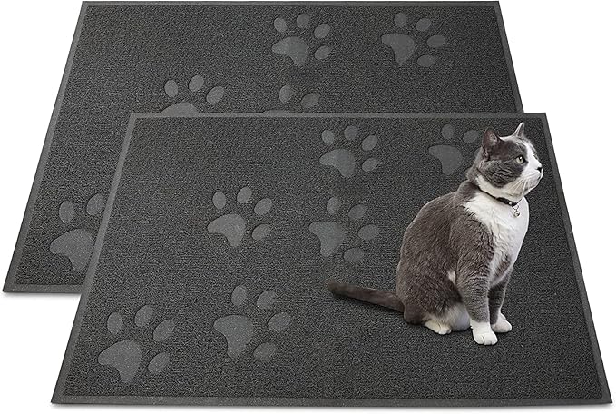 Andalus Large Cat Litter Mat, Pack of 2 - Waterproof, Non-Slip & Easy to Clean Cat Litter Box Mat for Extra Efficient Pet Litter-Trapping, Grey (30” X 18”)