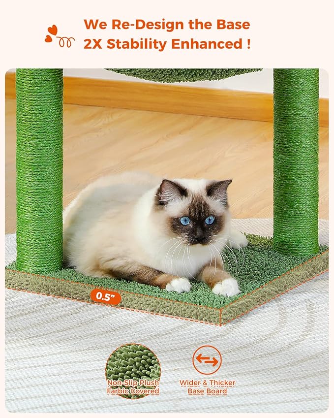 Cat Tree Tower for Kitten with Hammock, Cat Scratching Post for Indoor Medium Cats with Large Perch Dangling Ball and Full Wrapped Natural Sisal Rope Green M