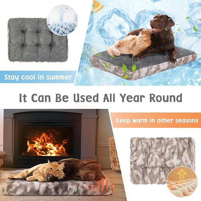 2 in 1 Dog Bed Crate Pad Mat Washable Reversible (Cool & Warm) Soft Fluffy Pet Kennel Beds for Large Medium Small Puppy Cat Sleeping Mattress Machine Wash Dog Cooling Mats (Dot Brown, 41"*27")