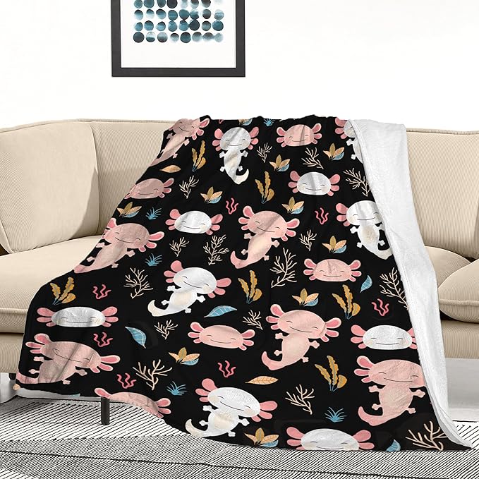 Axolotl Blanket Ultra Soft Flannel Throw Blanket Gifts for Axolotl Lovers Blankets for Girls Boys Kids Women Adults Stuff 60"X 50"