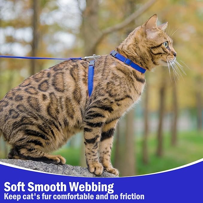 PUPTECK Adjustable Cat Harness and Leash Set Escape Proof Kitten Strap Collar for Walking Travel, Blue, M