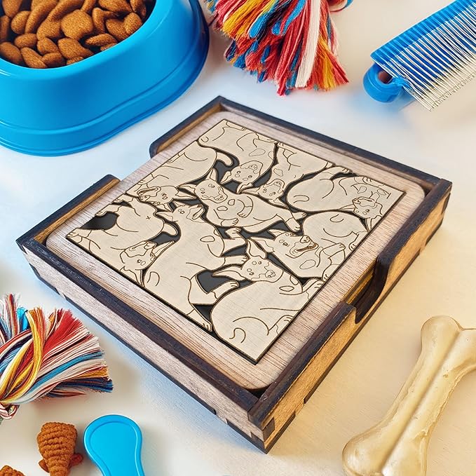 02 Doberman Pinscher Dog Coaster - Doberman Pinscher Dog Puzzle Wooden Coaster Set - Interlocking Jigsaw Drink Mats with Laser-Cut Design for Doberman Pinscher Lovers