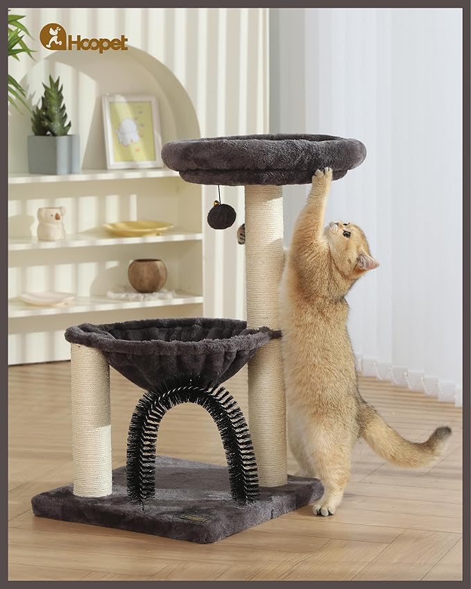 HOOPET Cat Tree Tower for Indoor Cats,27.8 Inches Multi-Level Cat Tree with Scratching Posts Plush Basket & Perch for Play Rest, Cat Activity Tree with Dangling Ball for Kittens/Small Cats…