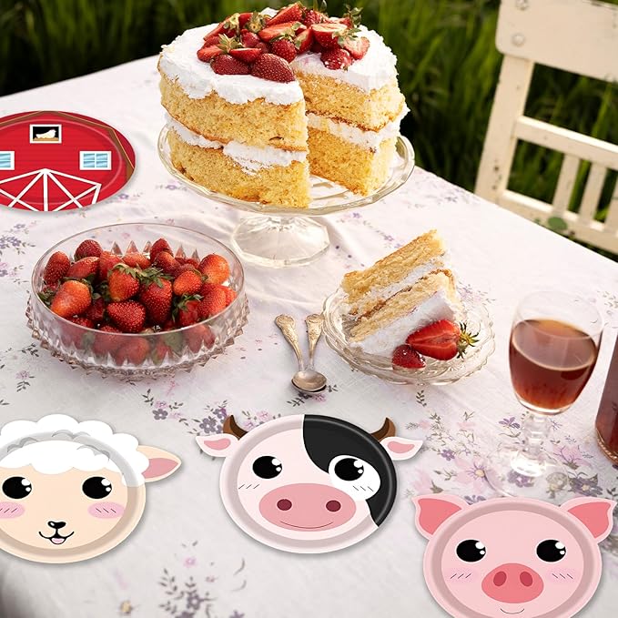 40Pcs Farm Animal Birthday Party Paper Plates Farm Birthday Decorations Chicken Pig Cow Sheep Horse Disposable Plates for Kids Baby Shower Animals Party Supplies
